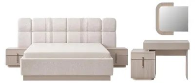Produktbild von Schlafzimmer Set Line creme Optik MDF Bett 245x115cm Kleiderschrank Stauraum stabil