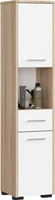 Image de Étagère de salle de bain avec miroir et rangement en chêne sonoma et blanc