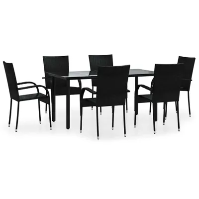Produktbild von 7-tlg. Garten-Essgruppe Schwarz Poly Rattan