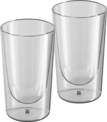 Two clear double-walled glasses are shown against a white background.
