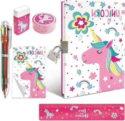 Produktbild von Famanu Tagebuch mit Schloss für Mädchen - Einhorn Hardcover Set mit Zubehör