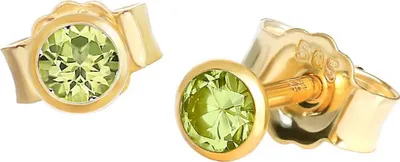 Produktbild von Paar Ohrstecker Echt Peridot 585 Gelbgold 14 Karat Gold 3mm Kleine Ohrringe Hell