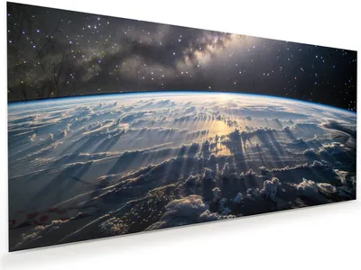 Produktbild von Glasbild 110x55cm in XXL für Wohnzimmer, Schlafzimmer Motiv Weltall Sonnenaufgang