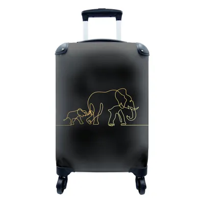 Produktbild von MuchoWow® Koffer Handgepäck Trolley Rollkoffer Kleine Reisekoffer mit 4 Rollen - Elefant - Einfach - Gold - Schwarz - Cabin Size < 55x40x23 cm & 55x40x20 cm - Fotokoffer - Kabinenkoffer - Boardgepäck - Reise-Box - Reisekoffer - Reisegepäck - Koffer mit Bild - Trolley für Kinder