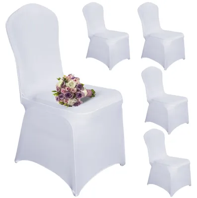 Immagine prodotto di Solidchoice - Set di 5 coprisedie universali elasticizzati in Spandex, colore bianco