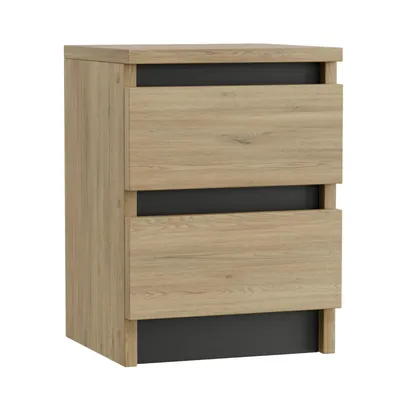 Produktbild von 2er Set Nachttische - 28x30 cm - Schwarz mit Eiche - matt - 2 Schubladen - stabil - einfacher Aufbau