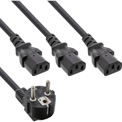Produktbild von INLINE Netz-Y-Kabel 1x Schutzkontaktstecker zu 3x Kaltgeraetestecker 1,8m