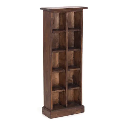 Obrázok produktu pre RUSTIC CD & BOOK RACK NATURE | 94x36cm(VxŠ) Drevená polica 10 priehradiek | Farba: 03 tmavohnedá