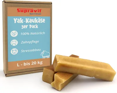 Produktbild von Supravit Yak Kaukäse für Hunde L (3er Pack) | Käseknochen 100% Natürlich | Laktosearm