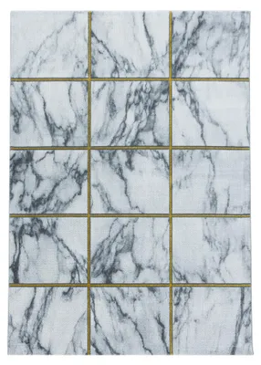 Produktbild von Kurzflor Teppich Wohnzimmer Gold 140x200 Rechteck Marmor-Design