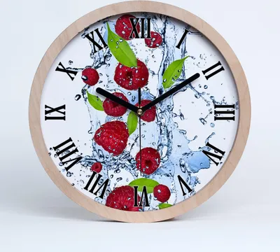Produktbild von Holzuhr 25fi cm wanduhr - schwarze Spitzen - Himbeeren und Wasser