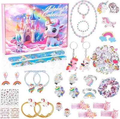 Produktbild von Adventskalender 2025 für Mädchen - 24 Tage mit Einhornspielzeug - Überraschungsgeschenke und Haarzubehör - ShopFlot
