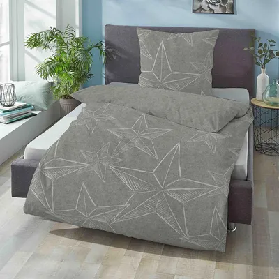 Produktbild von Biberna Melange Flanell Bettwäsche Sterne sturmgrau 135x200 cm + 80x80 cm