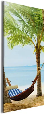 Produktbild von Wallario Premium Leinwandbild Hängematte in der Karibik in Größe 60 x 150 cm