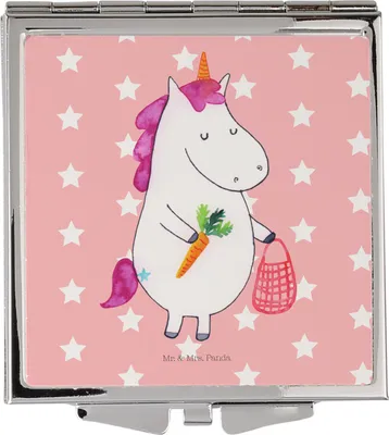 Produktbild von Mr. & Mrs. Panda Schminkspiegel Einhorn Gemüse - Rot Pastell - Geschenk, Klappspiegel, Einhörner, Biomarkt, klein, Unicorn, Reise Spiegel, Wochenmarkt, Kosmetikspiegel