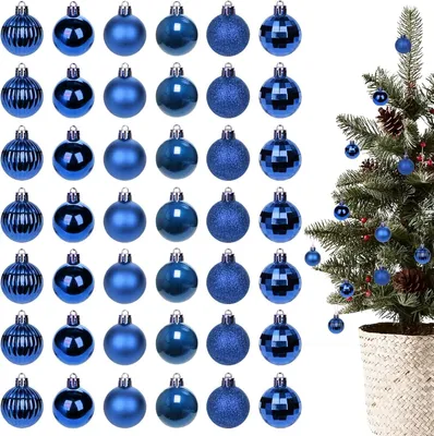 42 unzerbrechliche Weihnachtskugeln, Blau, 3 cm, Kunststoff