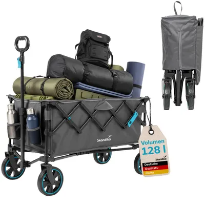 Produktbild von Skandika Bollerwagen faltbar Kjerre 128 | Klappbarer Handwagen, 128 Liter, belastbar bis 100 kg, Verstellbarer Griff, Getränkehalter, für Camping