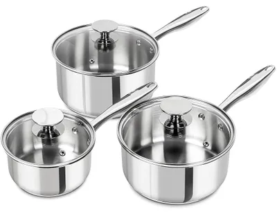Produktbild von MICHELANGELO 6-teiliges Stielkasserollen-Set, 1 l, 2 l, 2,8 l, Edelstahl, Antihaftbeschichtung