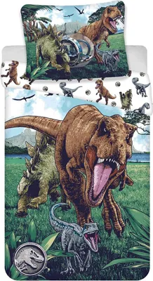 Produktbild von Jerry Fabrics zestaw pościeli dziecięcej Jurassic World Dinosaur Dino T-Rex, Stegosaurus, Velociraptor Blue primeval monster kołdra 140x200 + poduszka 70x90 cm, 100% bawełna