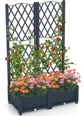 Obrázek produktu pro Vysoký záhon pro popínavé rostliny s odvodňovacími otvory GT4324GR, 80 x 40 x 122 cm, šedý