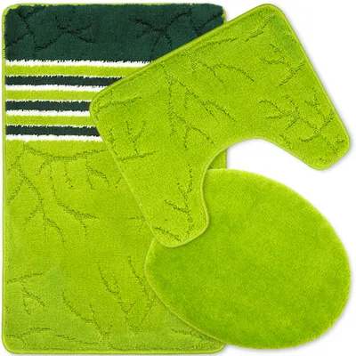 Produktbild von Badteppich Set 3-TLG. Grün-Hellgrün - rutschfest & Weich, Badematte für Badezimmer Teppich 50x80 cm & 50x40 cm - Ideal für Fußbodenheizung