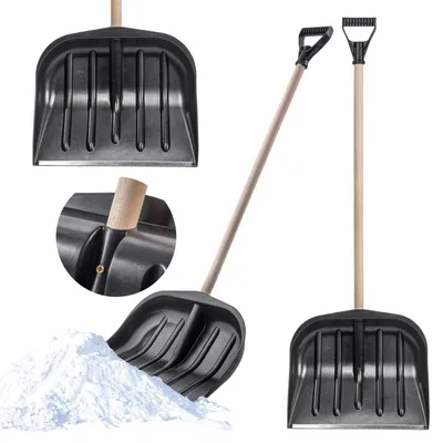 Zdjęcie produktu dla Łopata do śniegu - Plastikowa - 45 cm - Drewniany trzonek - Czarna