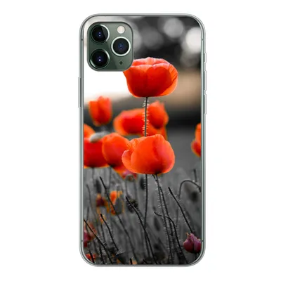 Produktbild von MuchoWow® Handyhülle Schutzhülle Hülle für iPhone 11 Pro Max Rote Mohnblumen vor schwarzem und weißem Hintergrund Silikon Softcase Handy Hülle - Schutz