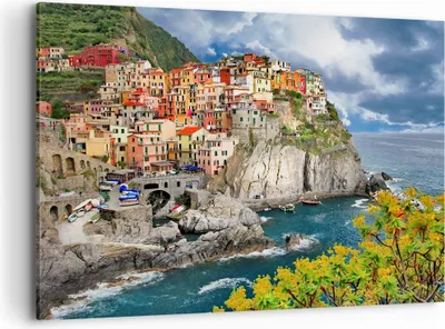 Produktbild von Bild auf Leinwand - Leinwandbild - Italien küste felsen landschaft - 120x80cm - Wand Bild - Wanddeko - Leinwanddruck - Bilder - Kunstdruck - Leinwand bilder - Wandkunst - AA120x80-2710