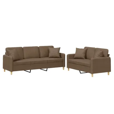 Image de vidaXL Ensemble de canapés 2 pièces avec coussins Tissu brun
