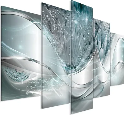 Produktbild von Vlies Leinwandbild - Modern Dandelions (5 Parts) Blue Wide 225x100 cm Abstrakt a-C-0088-b-o