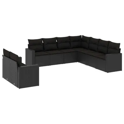 Produktbild von vidaXL 9-tlg. Garten-Sofagarnitur mit Kissen Schwarz Poly Rattan