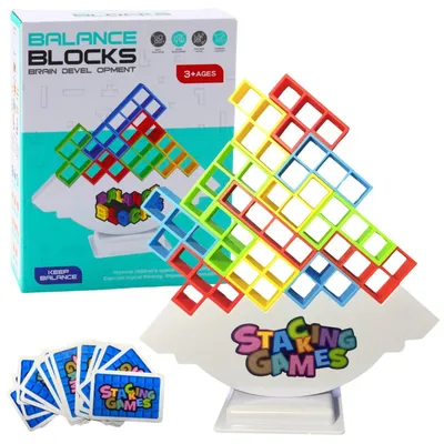 Immagine prodotto di Tetris Tower Gioco di abilità di bilanciamento 16 blocchi 22 carte colorate