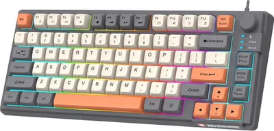 Produktbild von Gaming Tastatur 81 Tasten mit dreifarbig passenden Tastenkappen, farbenfrohe Hintergrundbeleuchtung, MDA-Höhe, Kugelkappe, 26 Tasten, N-Key-Rollover