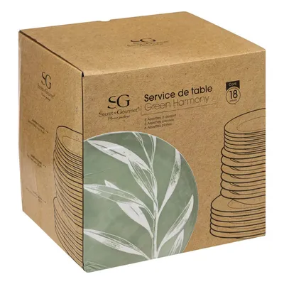Image de Set de vaisselle en porcelaine pour 6 personnes, motif de feuilles, 18 pièces