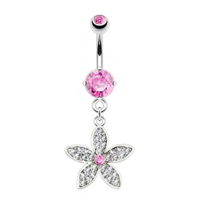 Produktbild von Taffstyle Bauchnabelpiercing Bauchnabelpiercing Schmuck Stecker mit Kristallen besetzter Blumen Anhänger, Pink
