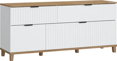 Produktbild von Wohnzimmer TV-Lowboard PLYMOUTH-129 in weiß mit Eiche Nb., B/H/T ca. 144,8/65,6/40 cm