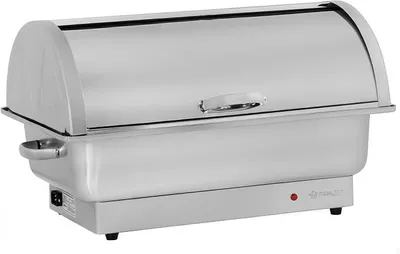 Produktbild von elektrischer Edelstahl Chafing Dish mit GN 1/1 | 9 Liter | bis 80°C | Speisenwärmer mit Rolltop, Buffetwärmer | Warmhaltebehälter Essen, Wärmebecken elektrisch für Buffet und Catering