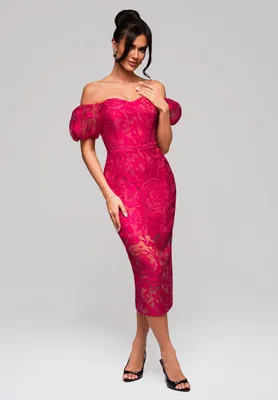 Produktbild von Ombre Schulterfreies Midikleid mit floraler Spitze fuchsia L