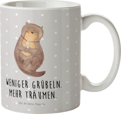 Produktbild von Mr. & Mrs. Panda Trinklernbecher Otter Muschel - Grau Pastell - Geschenk, Kindertasse, Positiv, Träumen, Plastikbecher, Optimistisch, Motivation, Seeotter, Pott