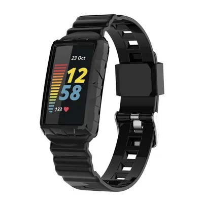Produktbild von INF Uhrenarmband für Fitbit Charge 6/5/4/4 SE/3/3 SE aus wasserdichtem, langlebigem Silikon, Schwarz, 24,5 cm, bequem, leicht wechselbar, anpassbare Länge, sportlich