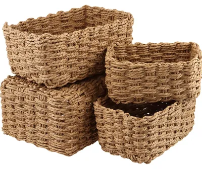 4er-Set geflochtene Aufbewahrungskörbe aus Rattan, 25,5–19 cm