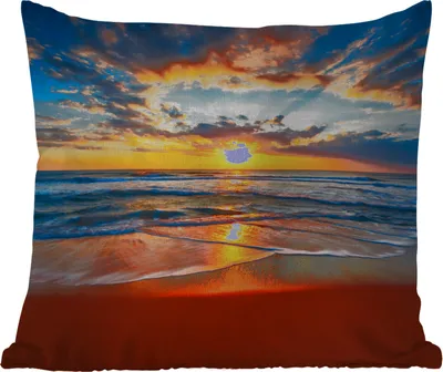 Produktbild von MuchoWow® Outdoor Kissen - Meer - Sonnenuntergang - Strand - Wolken - Orange - 40x40 cm - Wetterfest - Lounge Kissen - Kopfkissen - Interieur - Polster mit Bild