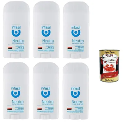 Produktbild von Infasil Deodorant Neutro Extra Delicato Deo Stick - Deodorante Ohne Aluminiumsalze 6x 50ml + Italian Gourmet polpa 400g