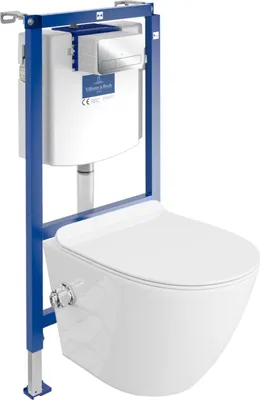 Produktbild von DOMINO | Villeroy&Boch ViConnect H112 Vorwandelement Unterputz WC mit Bedienplatte + Wand Hänge Tiefspül WC Salto Weiß Spülrandlos | WC Komplett set |