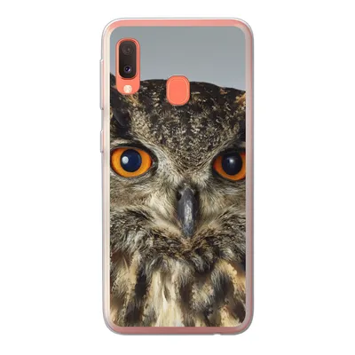 Produktbild von MuchoWow® Handyhülle Schutzhülle Hülle für Samsung Galaxy A20e Braune Eule mit hellblauem Hintergrund Silikon Softcase Handy Hülle - Abdeckung
