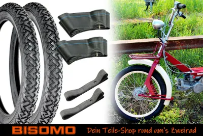 Produktbild von 2x Reifen 2.25 x 16 Zoll, 2 1/4 x 16 Zoll VRM 087 Straßenprofil 38J + 2 Schläuche + 2 Felgenbänder Simson Yamaha Piaggio Herkules Honda