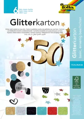 Produktbild von folia Glitterkarton-Block "Basic" 170 x 245 mm 300 g/qm 6 Blatt