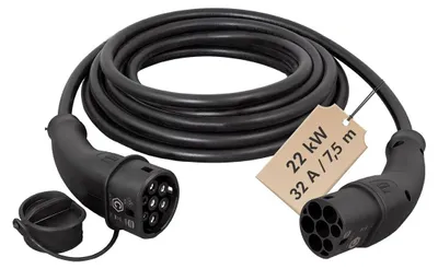 E-Auto-Ladekabel Typ 2, 3-phasig, 32 A, 22 kW, 7,5 m