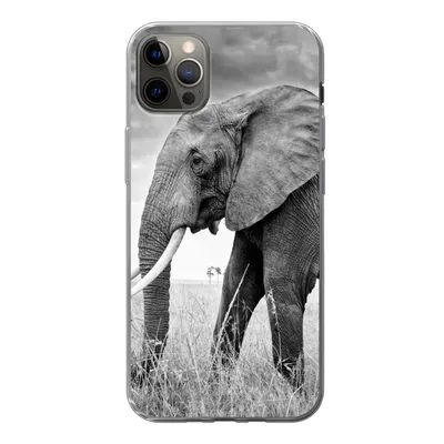 Produktbild von MuchoWow® Handyhülle Schutzhülle Hülle für iPhone 13 Pro Max Elefant - Gras - Tiere - Schwarz und weiß Silikon Softcase Handy Hülle - Mobiltelefon