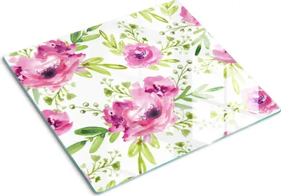 Imagen del producto de Placa de protección de vidrio – Cubierta para placa de cocina – Cubierta para placa de inducción – 60x52 cm – Limpieza fácil – Vidrio templado – Flores rosas